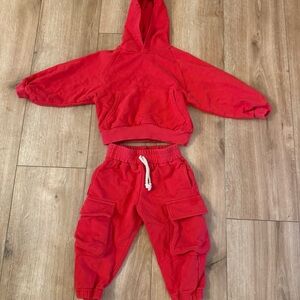 Red Cargo Hoodie Set